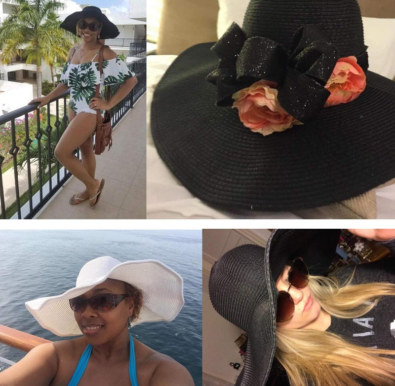 TOPWEL Women's Large Wide Brim Floppy Sun Hat Beautiful Solid Color Beach Sun Visor Shade Straw Hat Cap Summer Beach Hat White - Image 4